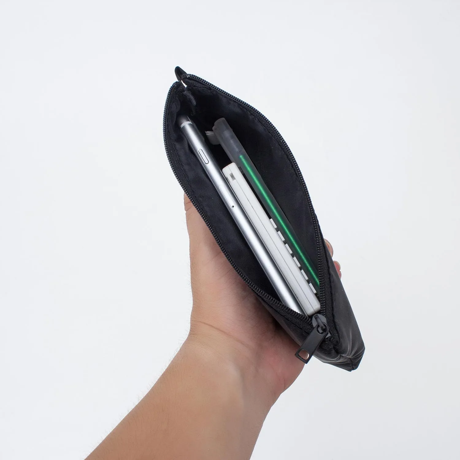 Money Bag with Zipper, Nylon, Black, Unisex-Adults