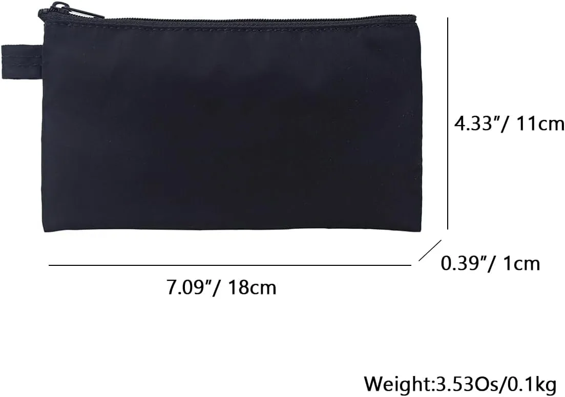 Money Bag with Zipper, Nylon, Black, Unisex-Adults
