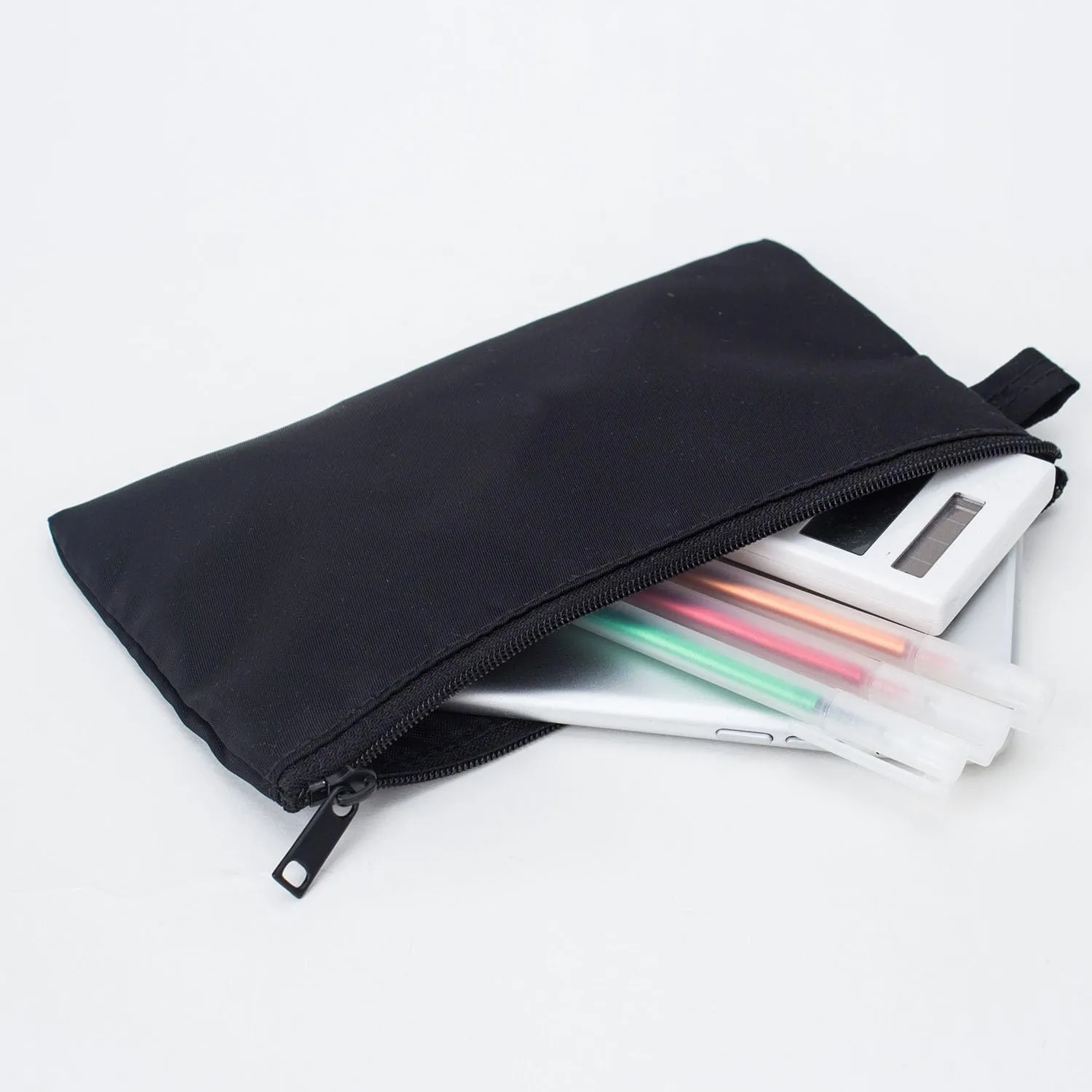 Money Bag with Zipper, Nylon, Black, Unisex-Adults