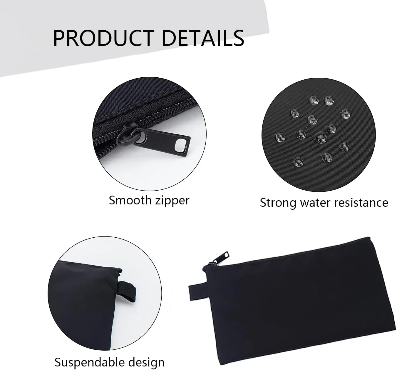 Money Bag with Zipper, Nylon, Black, Unisex-Adults