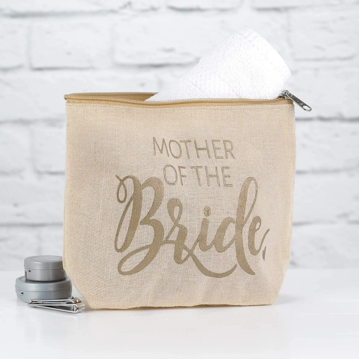 Mother of the Bride Flourish Jute Cosmetic Bag, 10 x 7-Inches