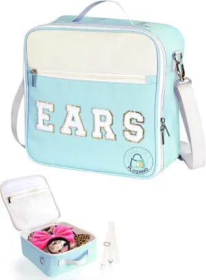 Mouse Ears Travel Case Multipocket Large Chenille Letter Mouse Ears Headband Holder with Shoulder Strap 11"x11"x4.5"