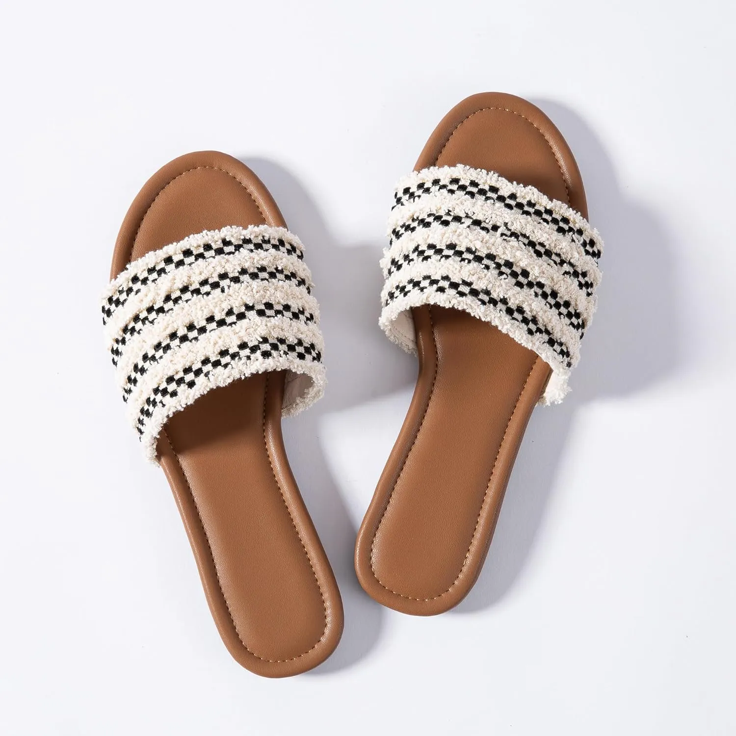 Mtzyoa Women Flat Sandals Braided Leather Nude Summer Dressy Fashion Evening Party Wedding Sandals