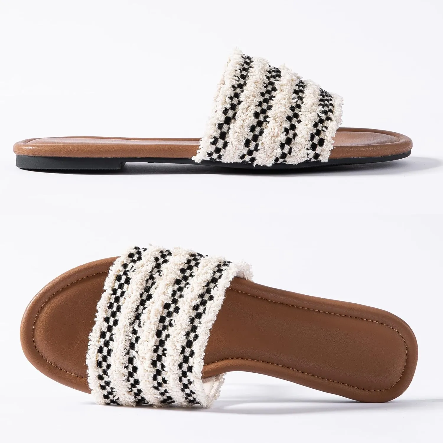 Mtzyoa Women Flat Sandals Braided Leather Nude Summer Dressy Fashion Evening Party Wedding Sandals