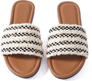 Mtzyoa Women Flat Sandals Braided Leather Nude Summer Dressy Fashion Evening Party Wedding Sandals