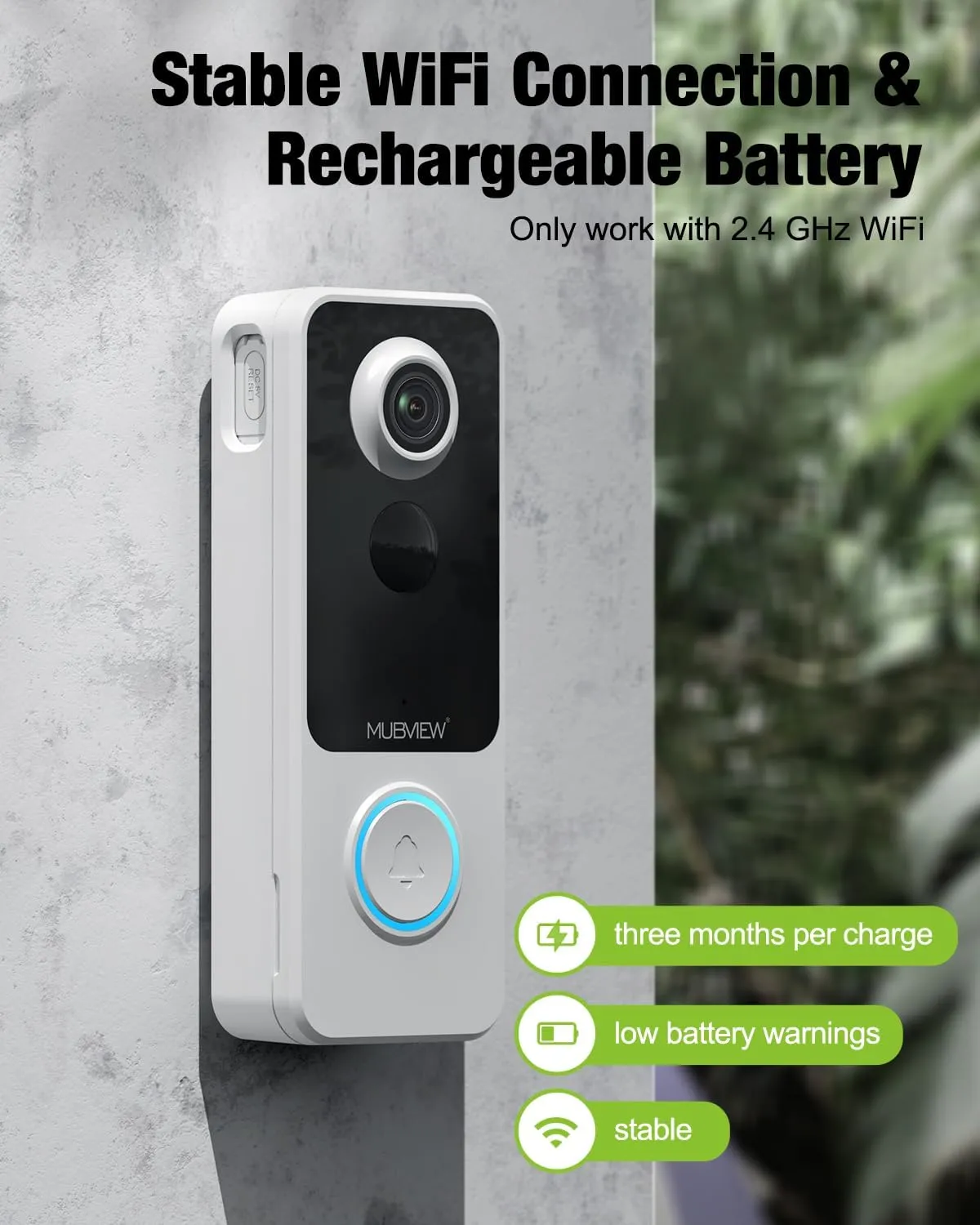 MUBVIEW Wireless Video Doorbell with Chime, 1080p, 2-Way Talk, Night Vision, Human Detection, Card/Cloud Storage - No Subscription
