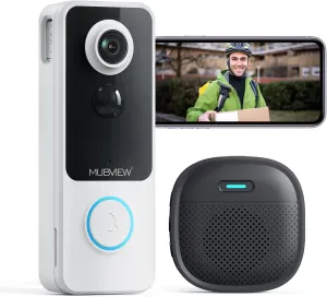 MUBVIEW Wireless Video Doorbell with Chime, 1080p, 2-Way Talk, Night Vision, Human Detection, Card/Cloud Storage - No Subscription