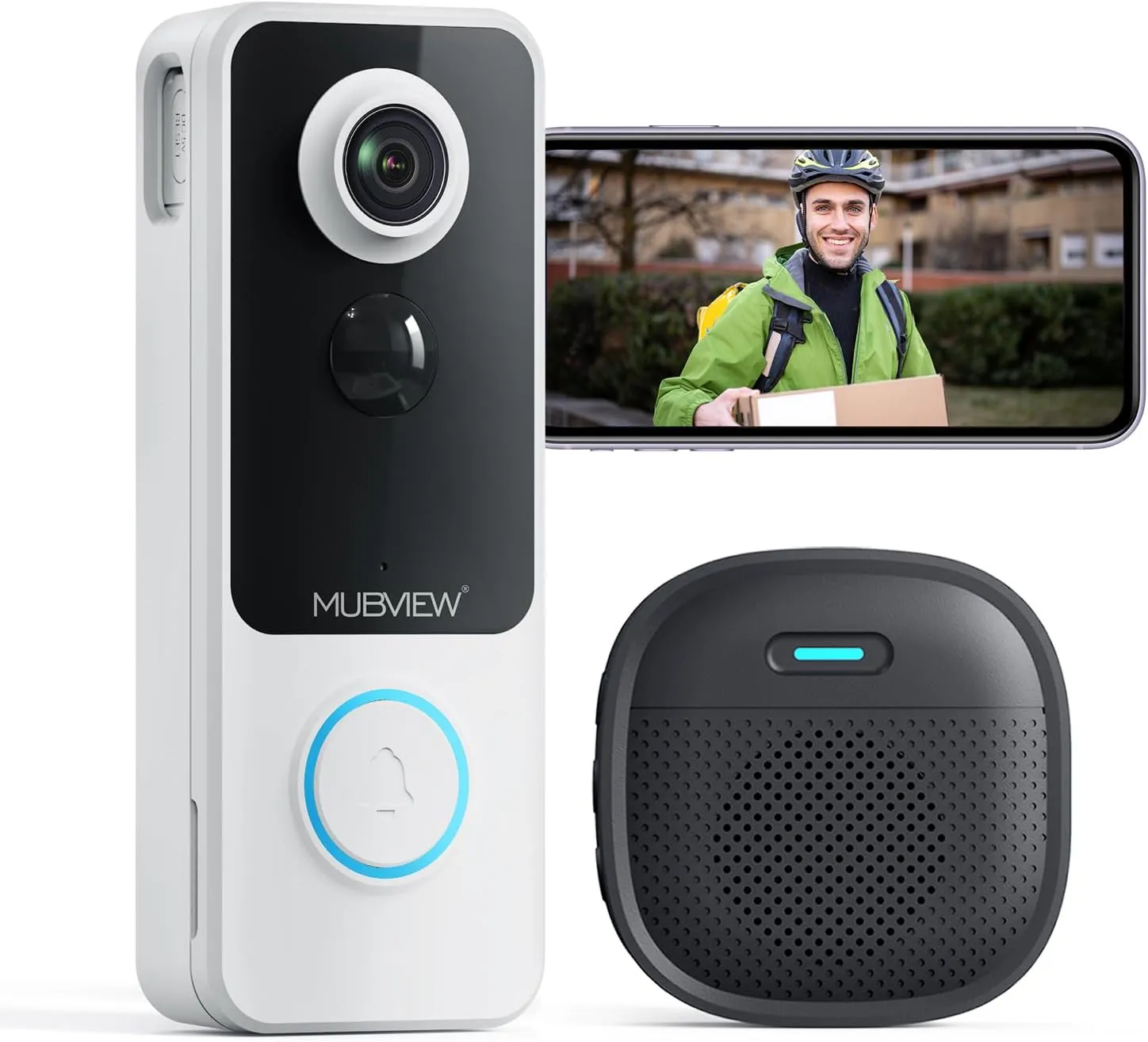 MUBVIEW Wireless Video Doorbell with Chime, 1080p, 2-Way Talk, Night Vision, Human Detection, Card/Cloud Storage - No Subscription