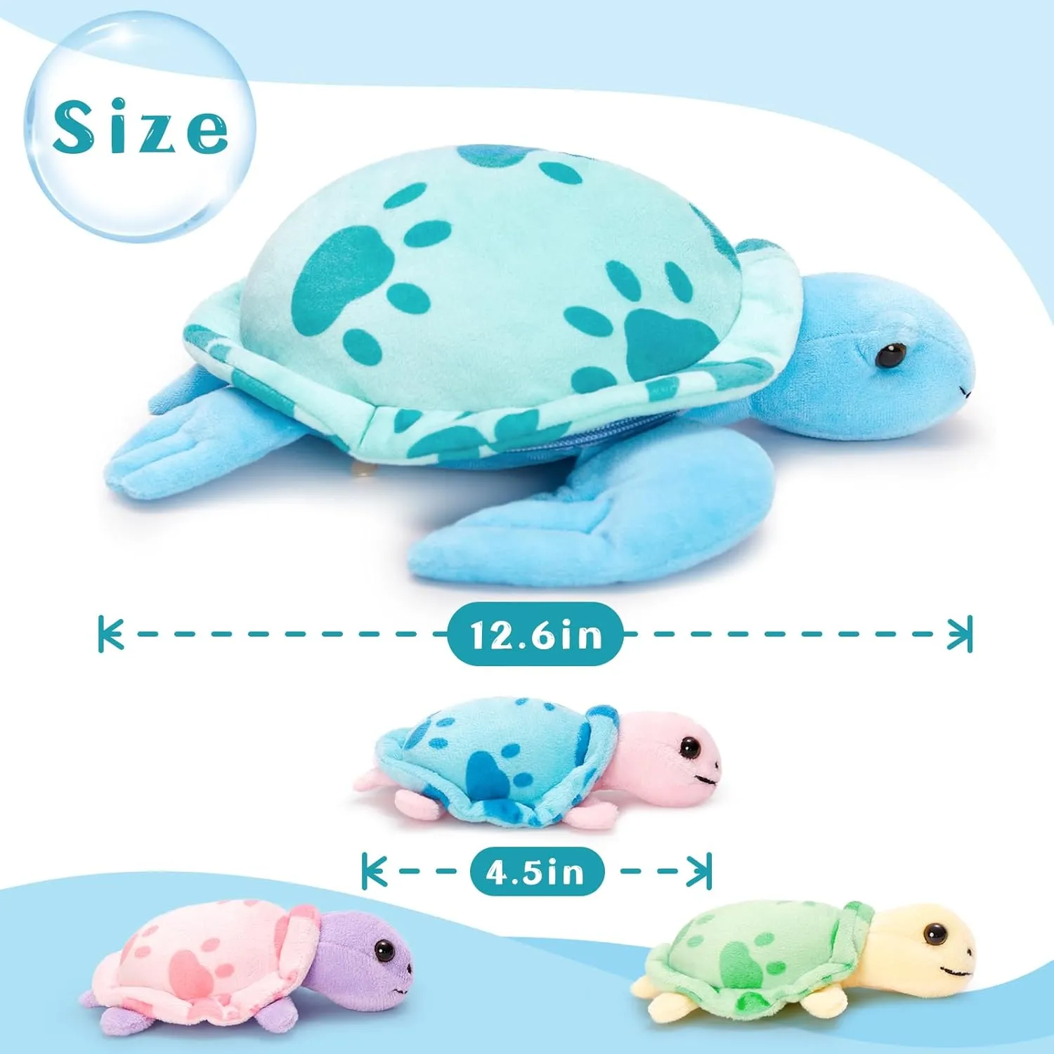 Muiteiur Sea Turtle Stuffed Animal, Soft Mommy Turtle Plush Toy with 3 Babies, Blue Stuffed Marine Life for Kids Girl Boy(Blue)