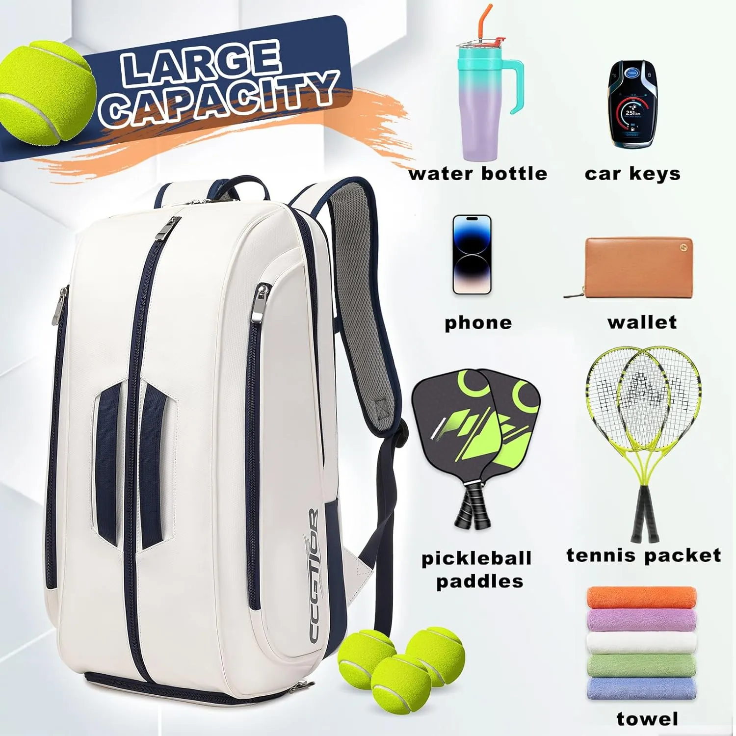 Multi-Use Beach Tennis Bag For Sport Convertible Padel Backpack With Shoe Compartment, Laptop Sleeve,Fence Hook,Ball Sleeve