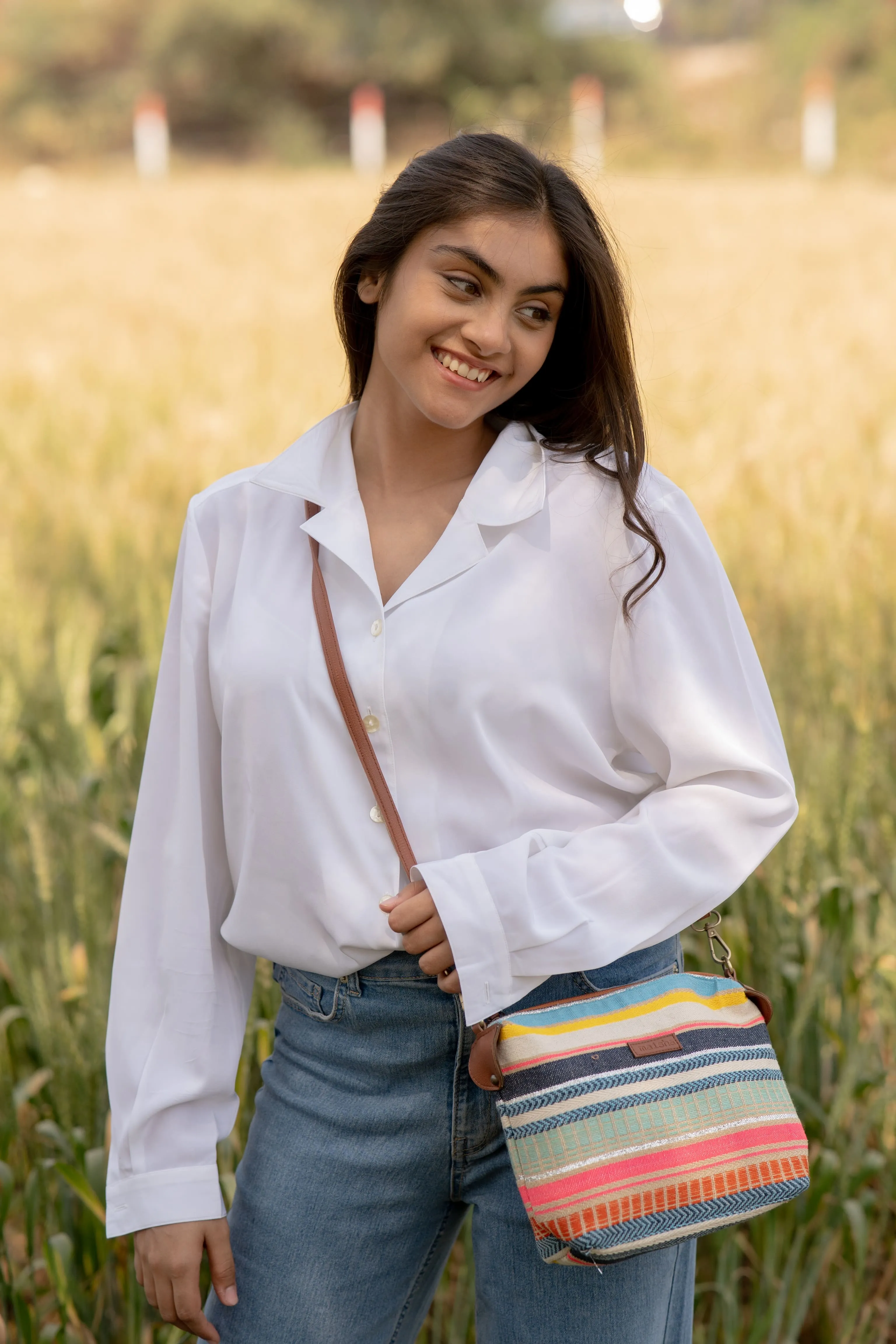 Multicolour Stripes Pouch Cum Sling Bag