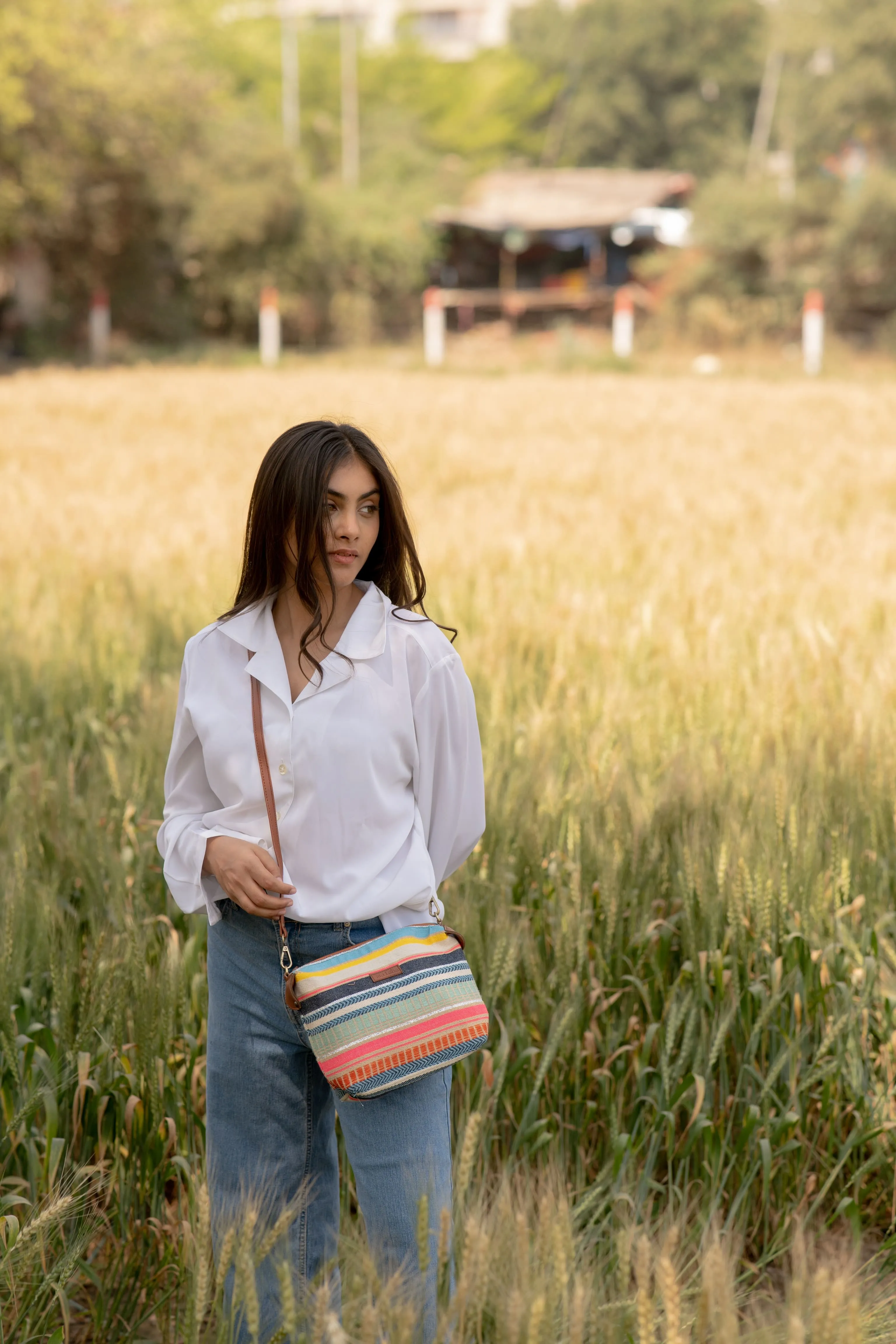 Multicolour Stripes Pouch Cum Sling Bag