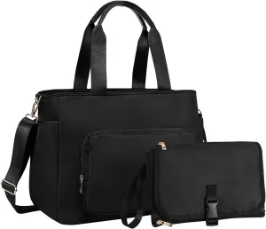 Multifunction Diaper Bag Tote with Portable Changing Pad Breast Pump Bag with 15 Inch Laptop Sleeve Work Bag
