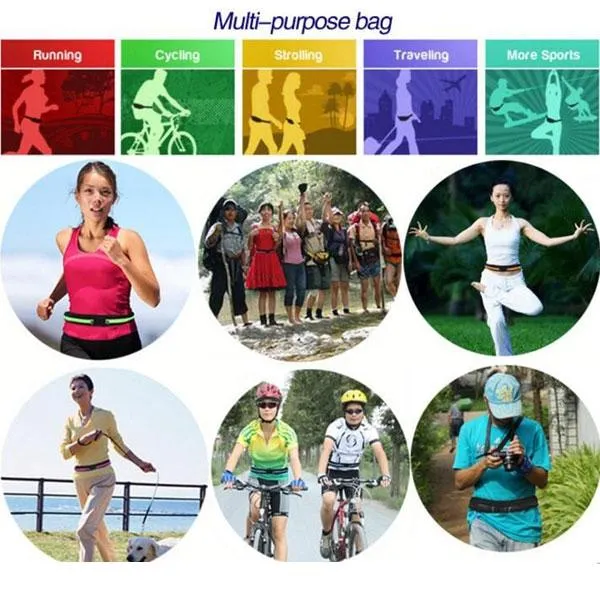 Multipurpose Double Bags Outdoor Sport Waterproof Anti-theft Waist Bag Black & Rose Red