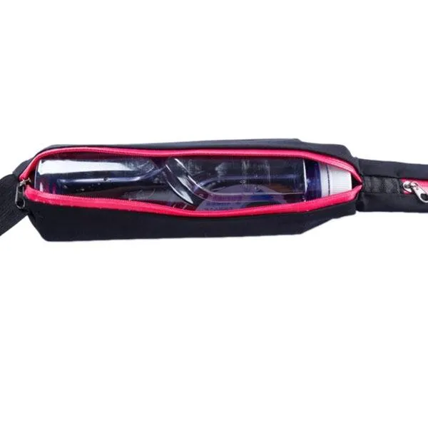 Multipurpose Double Bags Outdoor Sport Waterproof Anti-theft Waist Bag Black & Rose Red