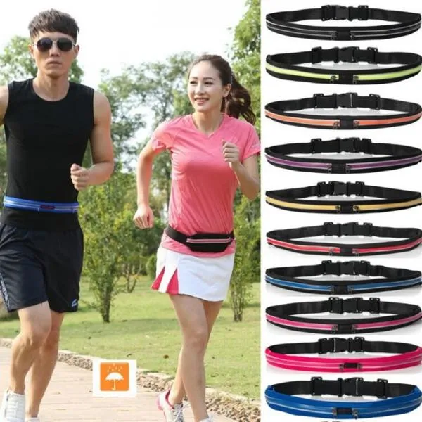 Multipurpose Double Bags Outdoor Sport Waterproof Anti-theft Waist Bag Black & Rose Red