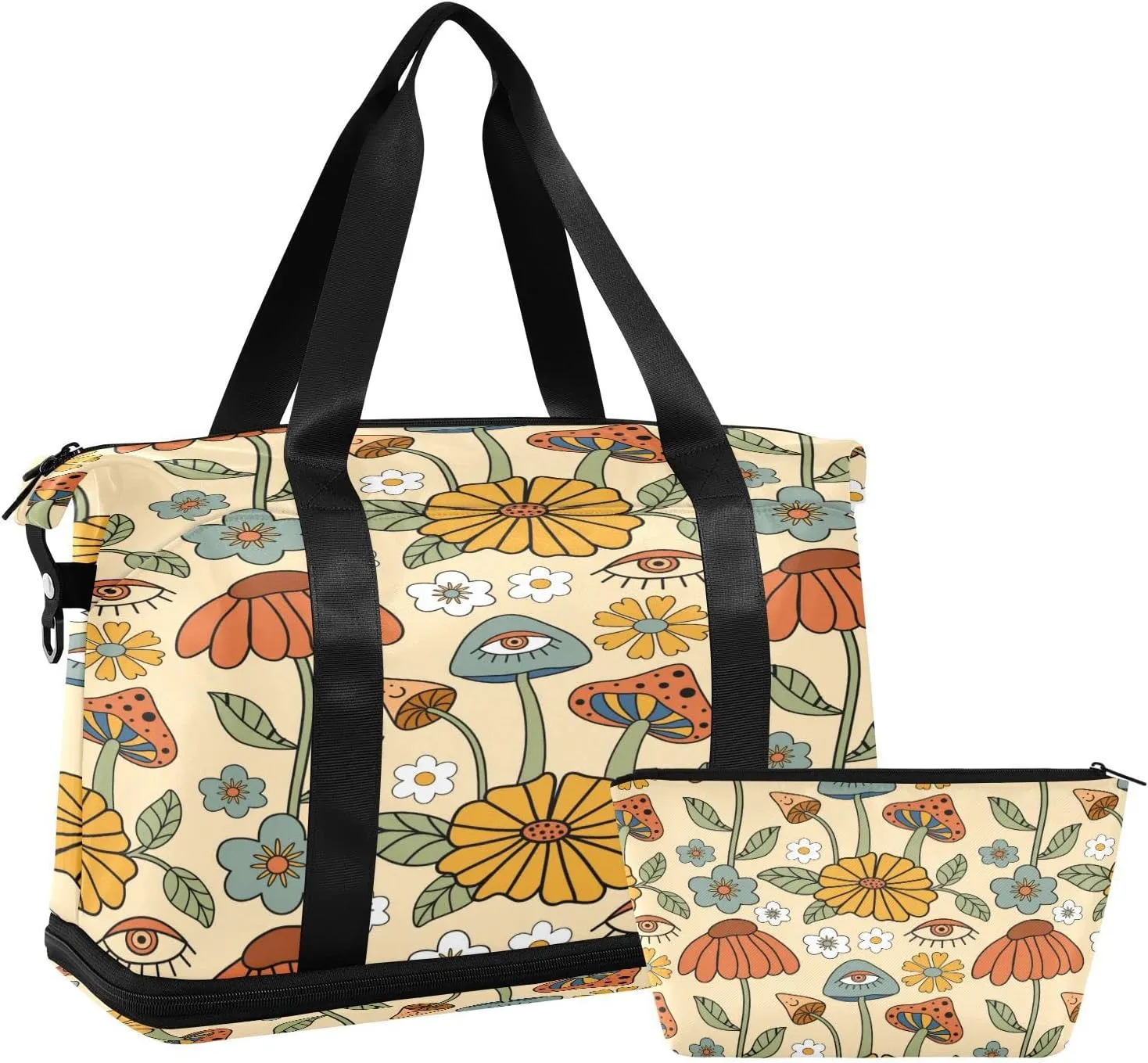 Mushroom Eyes Sport Tote Bag for Women Men Large Travel Duffel Bag Waterproof Weekender Overnight Bag With Wet Pocket for Gym Yoga Swimming Camping