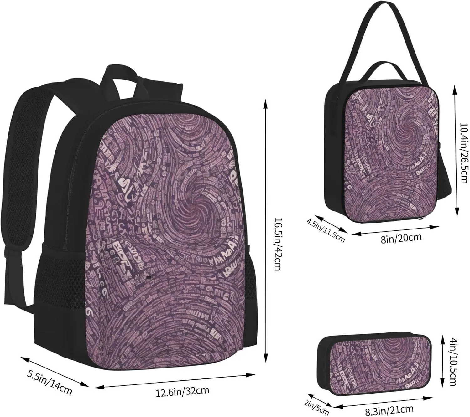 Musical Notation Print Patterns Three-Piece Backpack Set With Pocket Backpack Cross-Body Lunch Bag Pen Bag For Travel Daypack