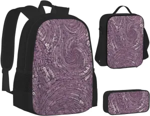 Musical Notation Print Patterns Three-Piece Backpack Set With Pocket Backpack Cross-Body Lunch Bag Pen Bag For Travel Daypack