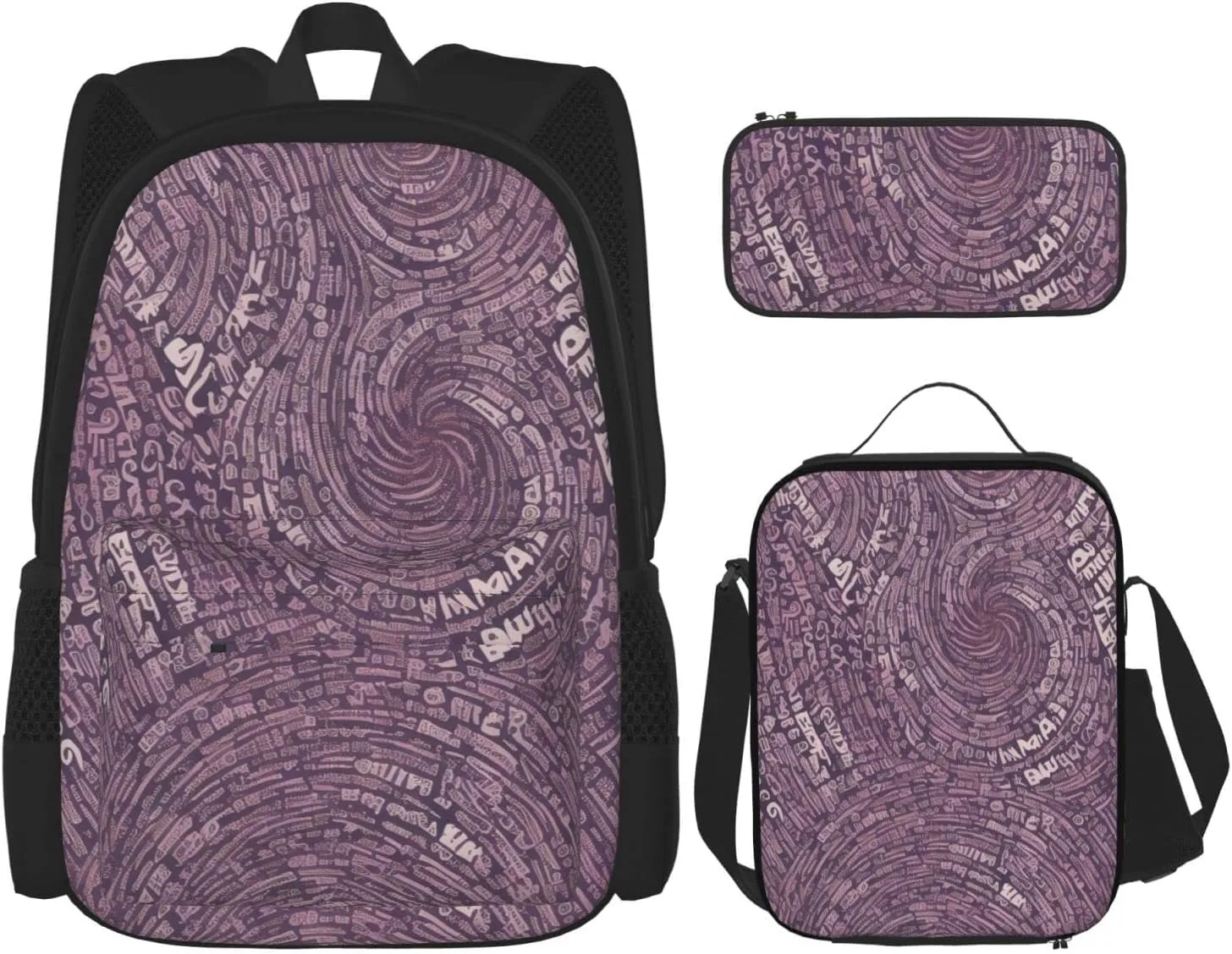 Musical Notation Print Patterns Three-Piece Backpack Set With Pocket Backpack Cross-Body Lunch Bag Pen Bag For Travel Daypack