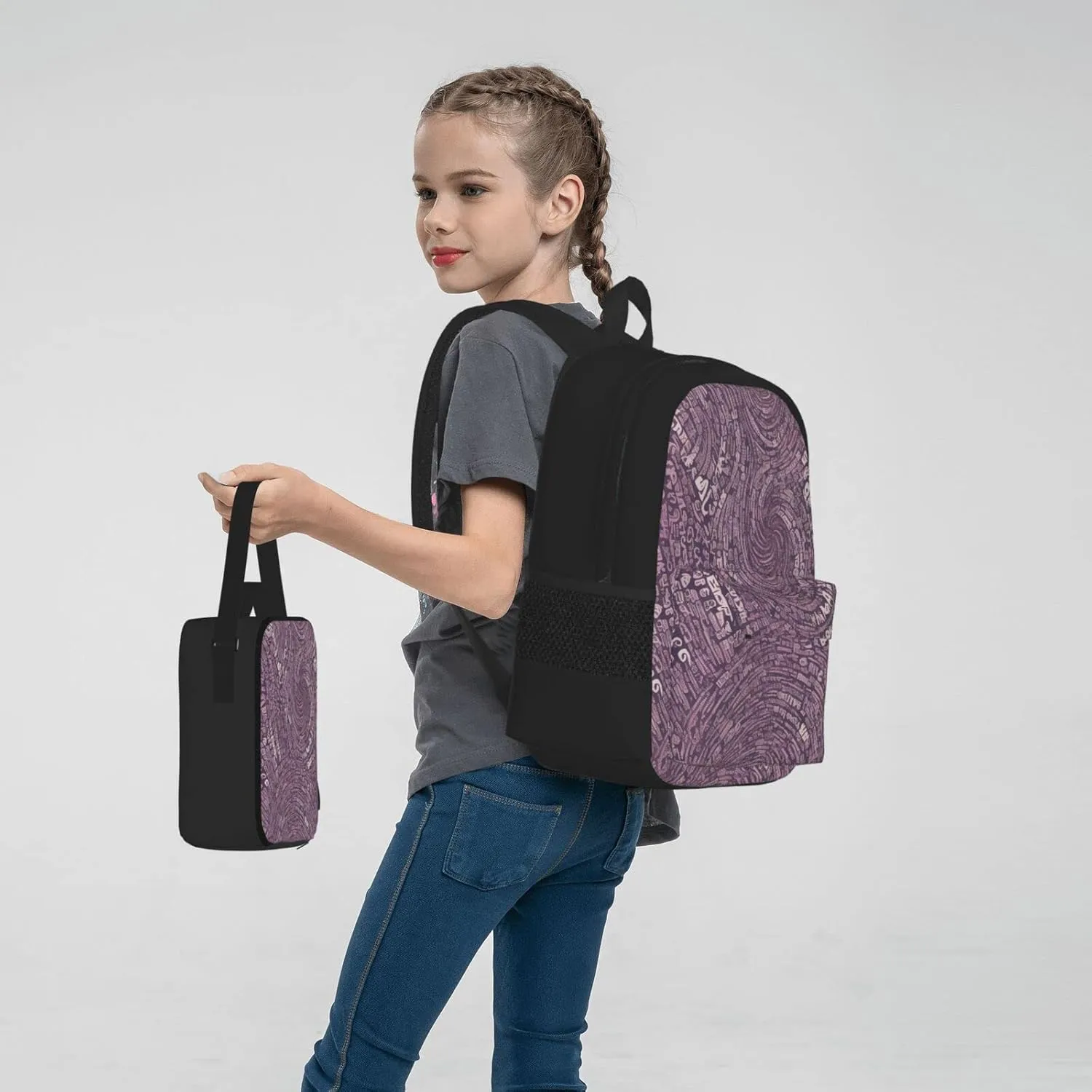 Musical Notation Print Patterns Three-Piece Backpack Set With Pocket Backpack Cross-Body Lunch Bag Pen Bag For Travel Daypack