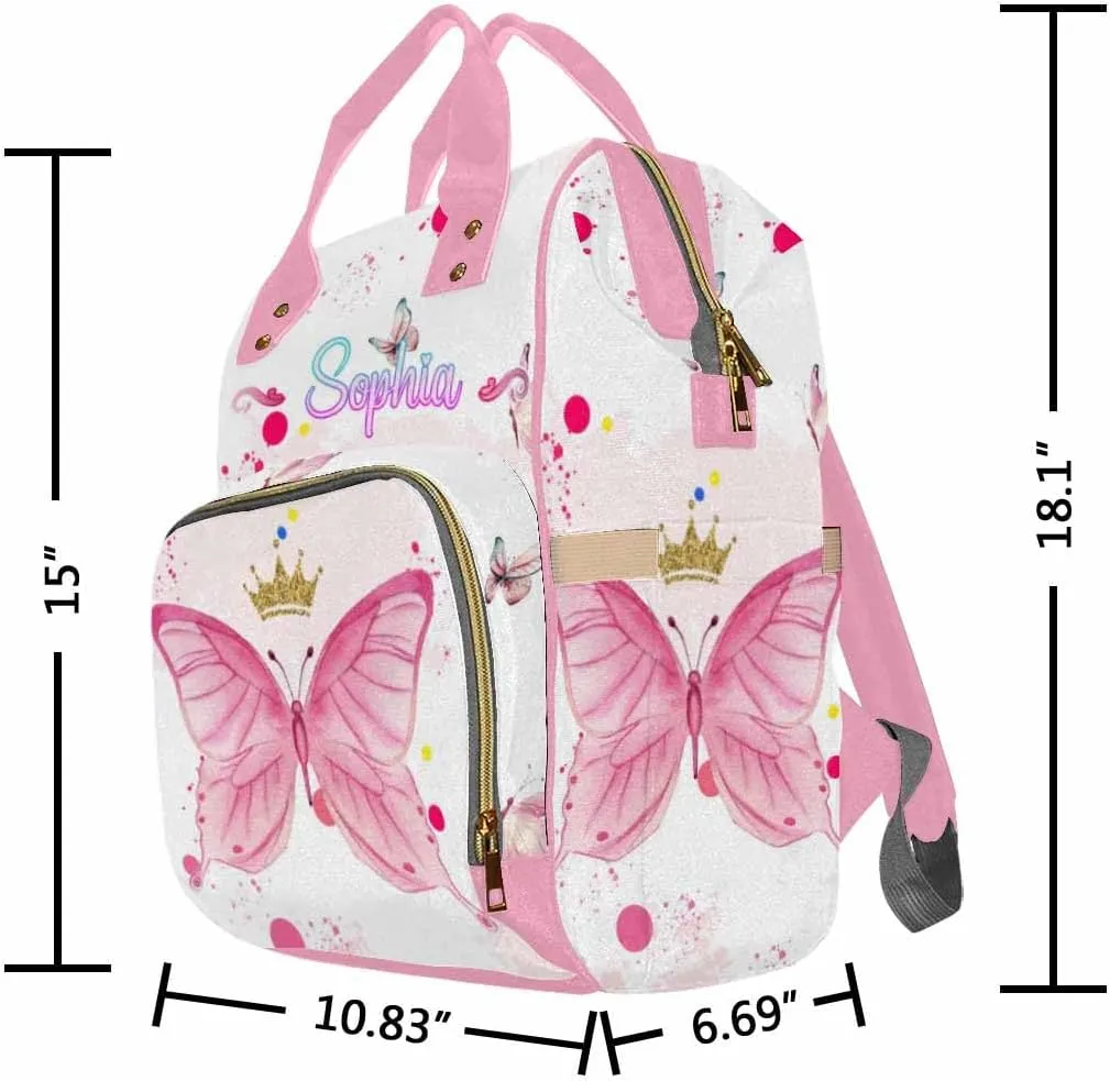 MyPupSocks Customized Butterfly Diaper Bag, Personalized Butterfly Backpack with Name Mummy Nappy Baby Bag Shoulders Casual Daypack Daycare Travel Bag for Boys Girls