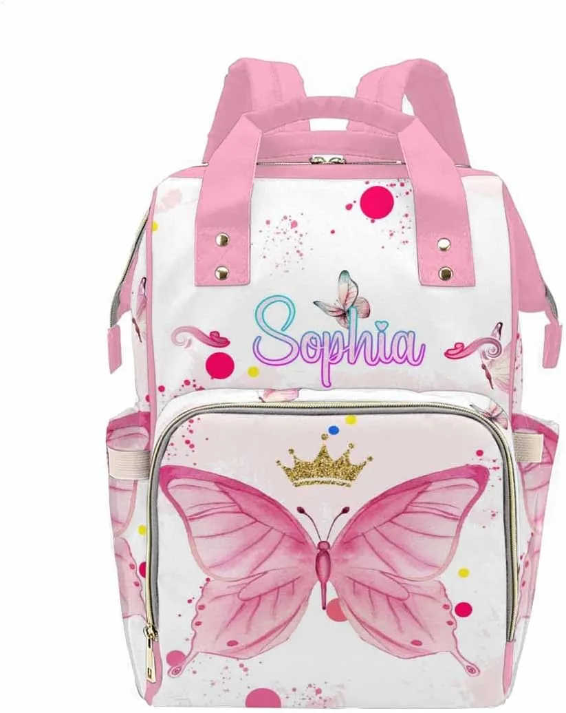 MyPupSocks Customized Butterfly Diaper Bag, Personalized Butterfly Backpack with Name Mummy Nappy Baby Bag Shoulders Casual Daypack Daycare Travel Bag for Boys Girls