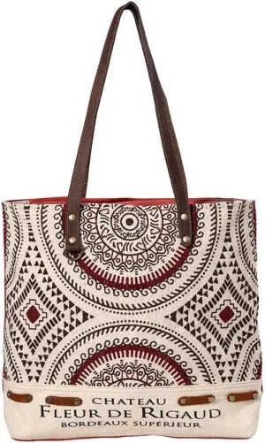 Myra Bag Tote Bag for Women - Western Upcycled Canvas & Leather Shoulder Bag - Fleur de Rigaud