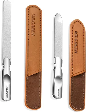Nail File,Professional Double Sided Stainless Steel Nail File with Non-Slip Handle and Leather Case,Double Sided and Files Nails Easily for Men and Woman