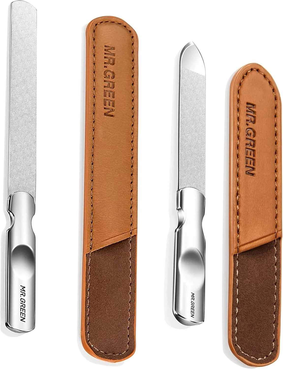 Nail File,Professional Double Sided Stainless Steel Nail File with Non-Slip Handle and Leather Case,Double Sided and Files Nails Easily for Men and Woman