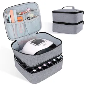 Nail Polish Organizer Double layer Nail Polish Case for Nail Dryer Lamp Holds 30 Bottles (15ml - 0.5 fl.oz) Portable Nail Storage Organizer for Nail Tech (Gray)
