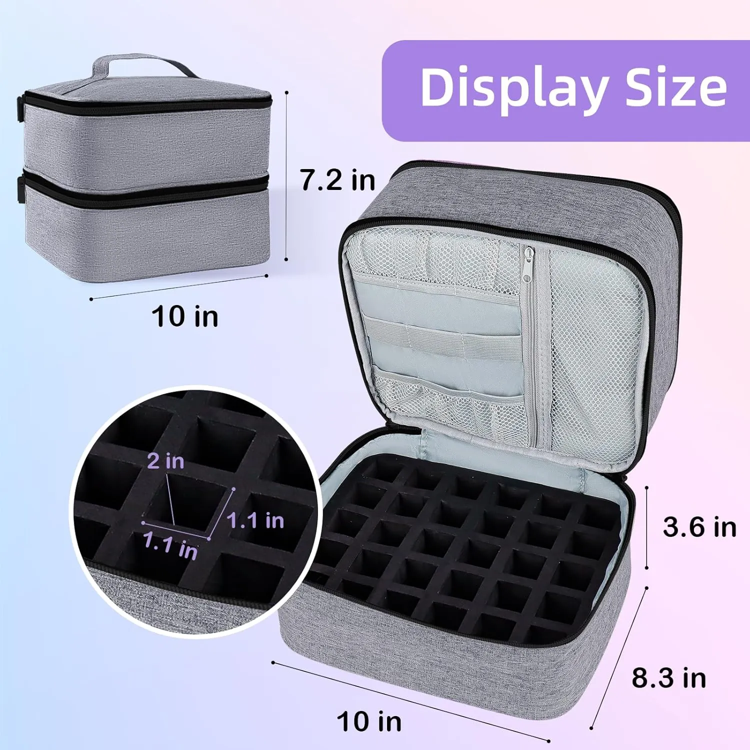 Nail Polish Organizer Double layer Nail Polish Case for Nail Dryer Lamp Holds 30 Bottles (15ml - 0.5 fl.oz) Portable Nail Storage Organizer for Nail Tech (Gray)