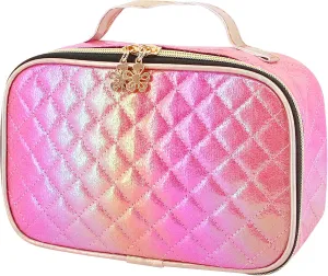 Naimo Metallic Cosmetic Bag Large Capacity Storage Bag Portable Travel Toiletry Bag Zipper Organizer Shiny Holographic Makeup Bag with Handle