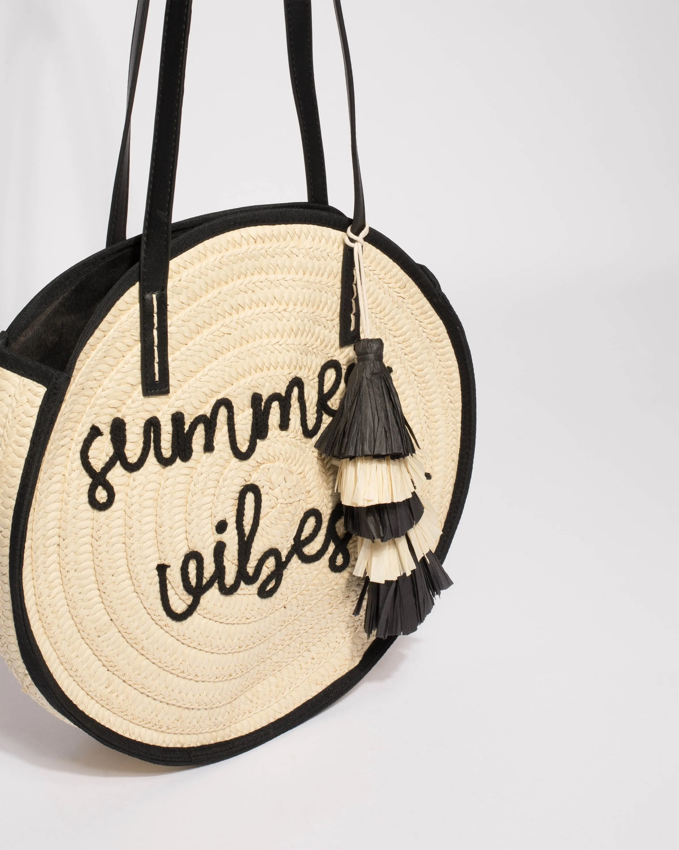 Natural And Black Summer Circle Tote Bag