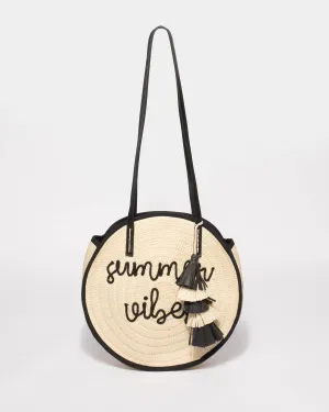 Natural And Black Summer Circle Tote Bag