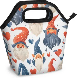 Neoprene Lunch Bags Dwarf Man Hearts Lunch Tote Bag with Zipper Insulated Lunchbox Handbag for Women Reusable Lunch Box Cooler Bag Waterproof Lunch Sack Bag for Work Picnic