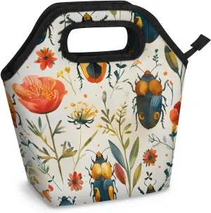 Neoprene Lunch Bags Flower Biology Lunch Tote Bag with Zipper Insulated Lunchbox Handbag for Women Reusable Lunch Box Cooler Bag Waterproof Lunch Sack Bag for Work Picnic