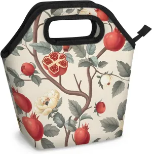 Neoprene Lunch Bags Pomegranate Flower Tree Lunch Tote Bag with Zipper Insulated Lunchbox Handbag for Women Reusable Lunch Box Cooler Bag Waterproof Lunch Sack Bag for Work Picnic