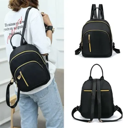 New Fashion Women Girls Black Nylon Mini Backpack