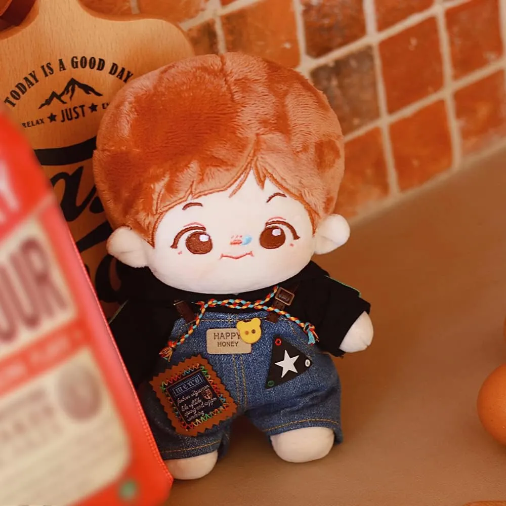 niannyyhouse 20cm Plush Doll Clothes Black Forest Set Knitted Cap Scarf Glasses Hoodie Overalls Doll Accessories Dress Up (20cm)