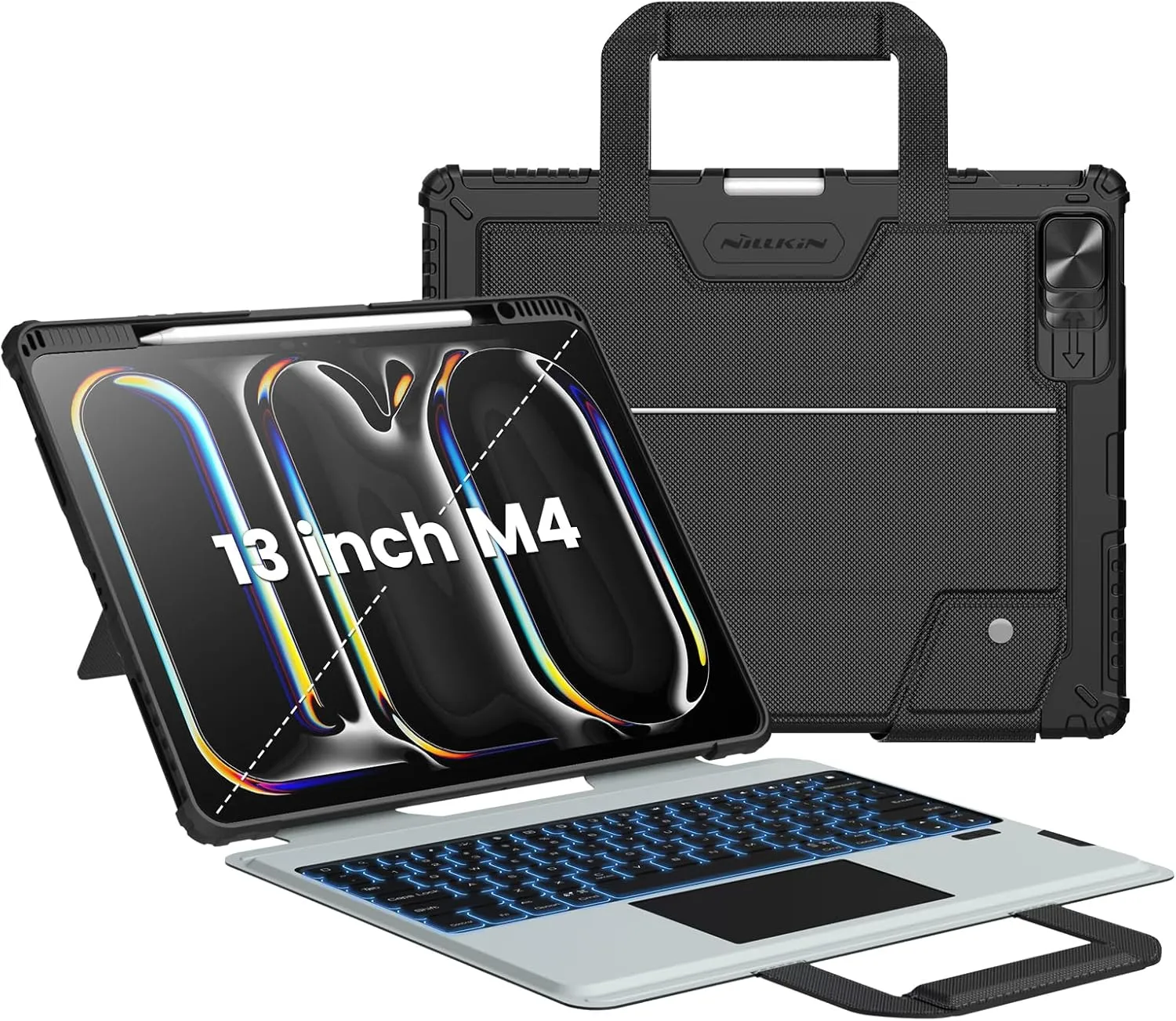 Nillkin Carry Go iPad Pro 13 inch (M4) Backlit Keyboard Case with Handle, New iPad Pro M4 13 inch Detachable Keyboard 2024 with Kickstand,Shortcut Keys,Trackpad, Great Typing (Carbon Black)