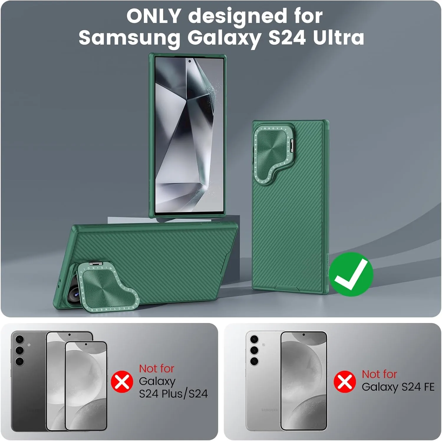 Nillkin for Samsung Galaxy S24 Ultra Case with Kichstand Camera Cover, Drop-Proof Phone Case, [2-in-1 Lens Cap&Kichstand], [Hidden Stand], Slim Case for Galaxy S24 Ultra 6.8" 2024, Green