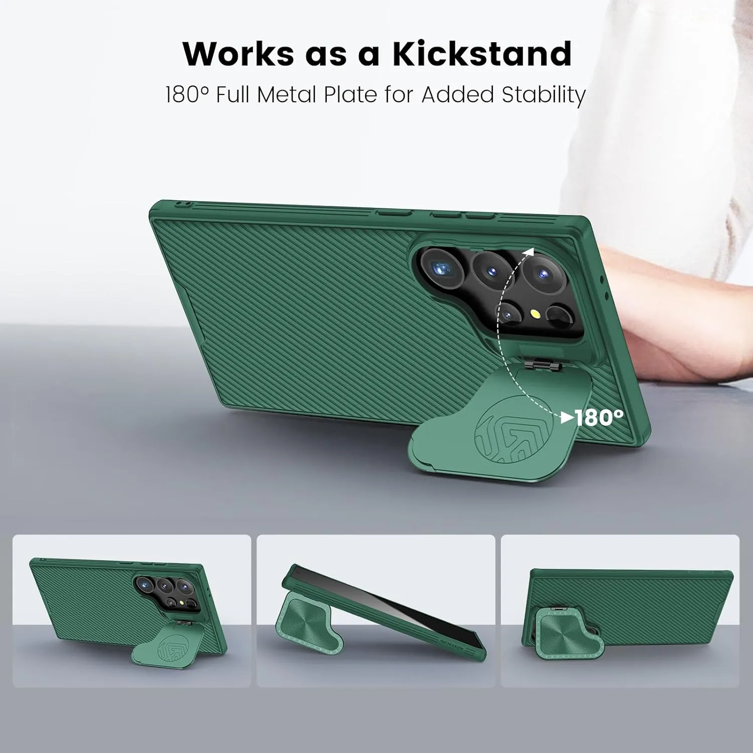 Nillkin for Samsung Galaxy S24 Ultra Case with Kichstand Camera Cover, Drop-Proof Phone Case, [2-in-1 Lens Cap&Kichstand], [Hidden Stand], Slim Case for Galaxy S24 Ultra 6.8" 2024, Green