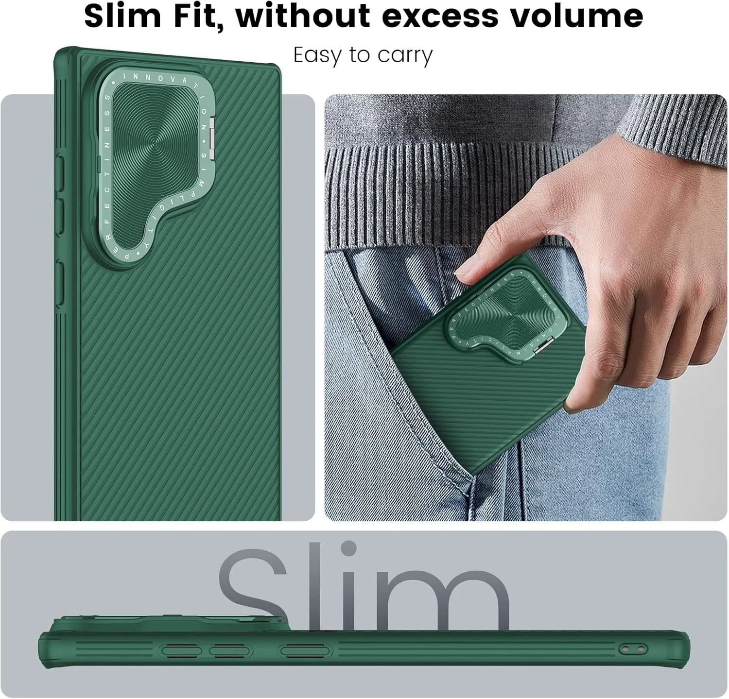 Nillkin for Samsung Galaxy S24 Ultra Case with Kichstand Camera Cover, Drop-Proof Phone Case, [2-in-1 Lens Cap&Kichstand], [Hidden Stand], Slim Case for Galaxy S24 Ultra 6.8" 2024, Green