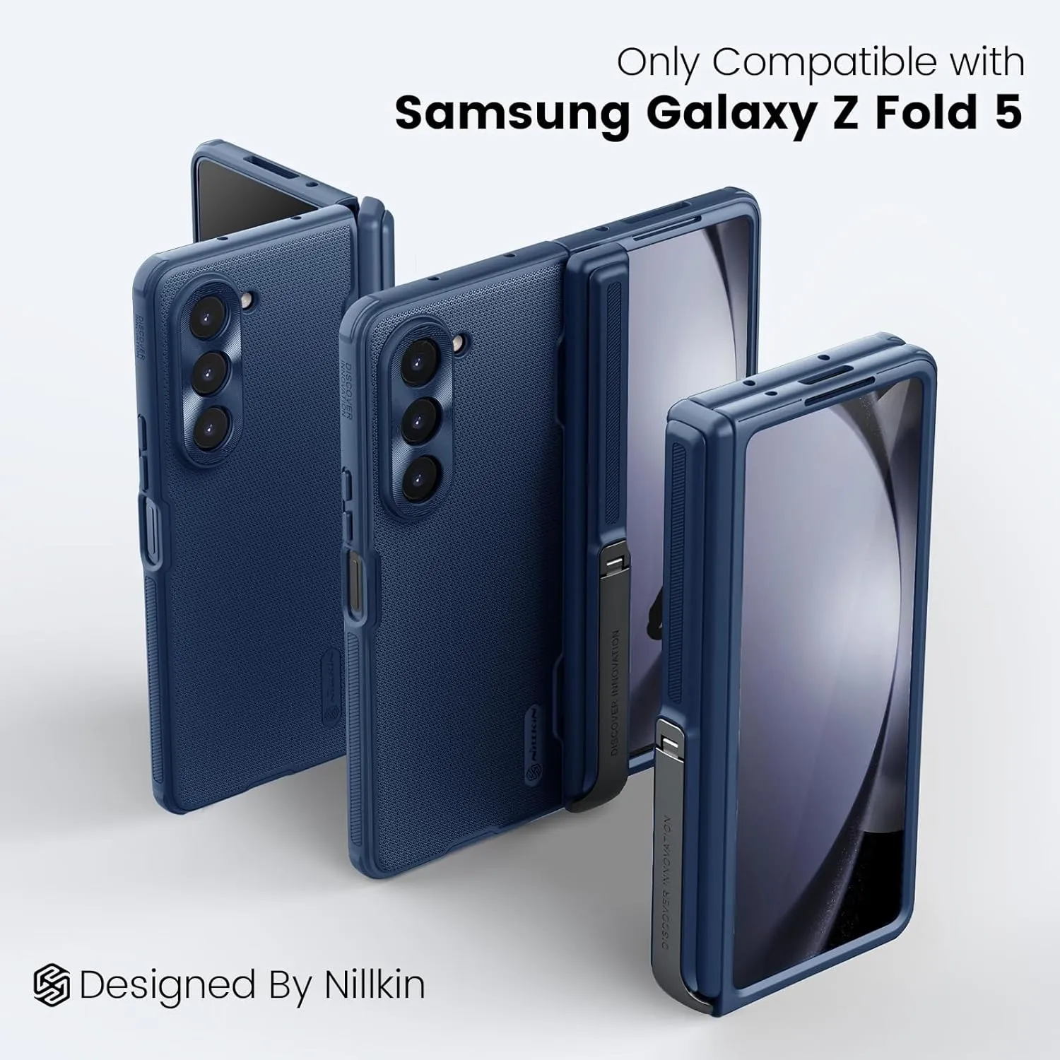 Nillkin for Samsung Galaxy Z Fold 5 Case, Hinge Protection, Hidden Kickstand & Metal Camera Lens Protector, Slim Fit Protective Phone Case for Galaxy Z Fold 5, Blue
