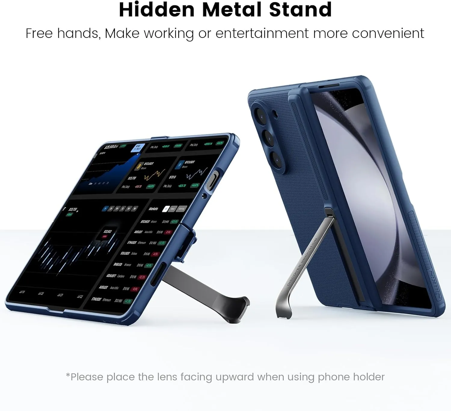 Nillkin for Samsung Galaxy Z Fold 5 Case, Hinge Protection, Hidden Kickstand & Metal Camera Lens Protector, Slim Fit Protective Phone Case for Galaxy Z Fold 5, Blue