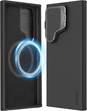 Nillkin Magnetic & Camera Stand for Samsung Galaxy S24 Ultra Case, Compatible with MagSafe, Silicone Case with Upgrade Camera Cover, Built-in KicStand for Galaxy S24 Ultra 6.8 inch, Black