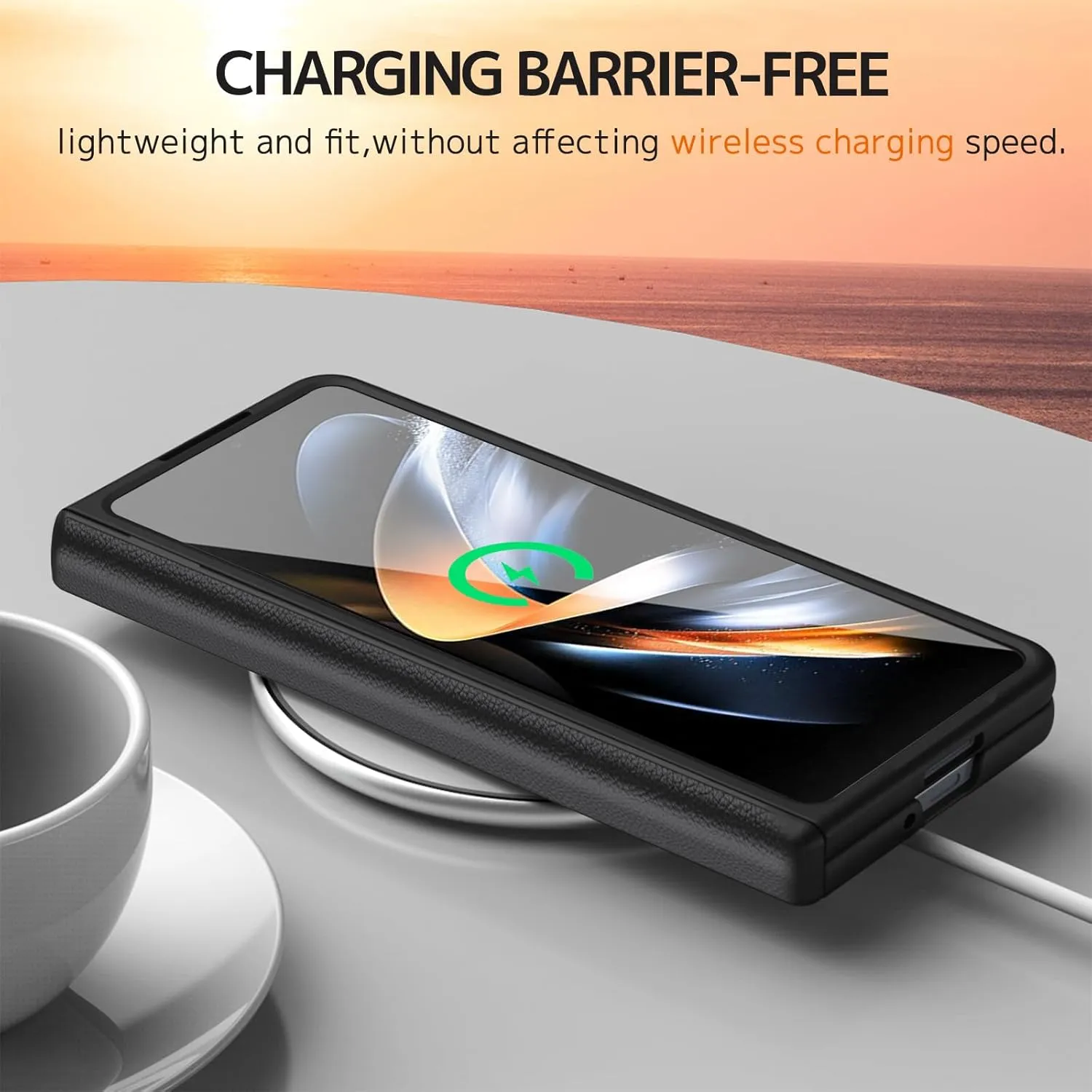 Ninki Compatible Samsung Galaxy Z Fold 3 Case with Strap & Screen Protector, Military Grade Protective Leather Hinged Case for Samsung Z Fold 3 Phone, Black
