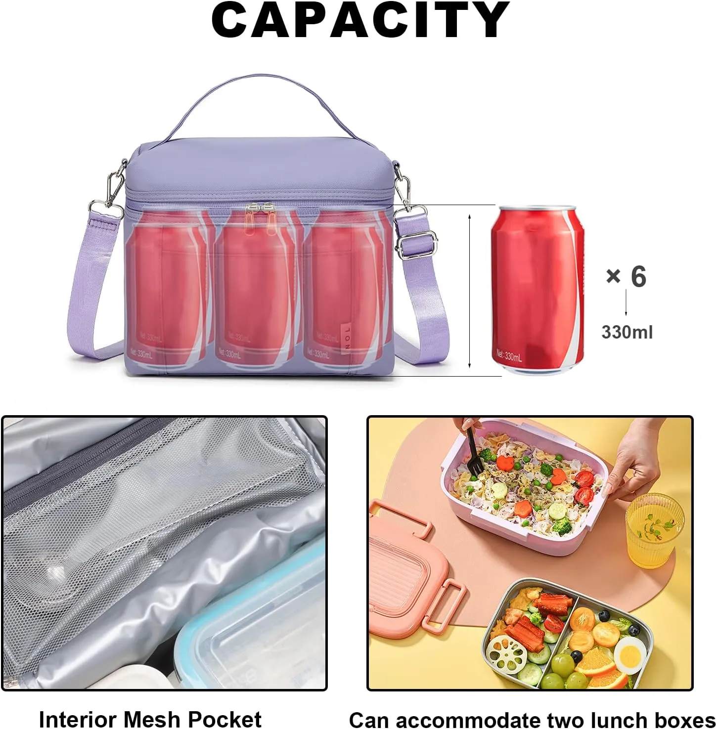 NOL Natural Organic Lifestyle Insulated Lunch Bags for Women Cooler Bag Lightweight Nylon Waterproof Lunch Box For Work (Small, Light purple)
