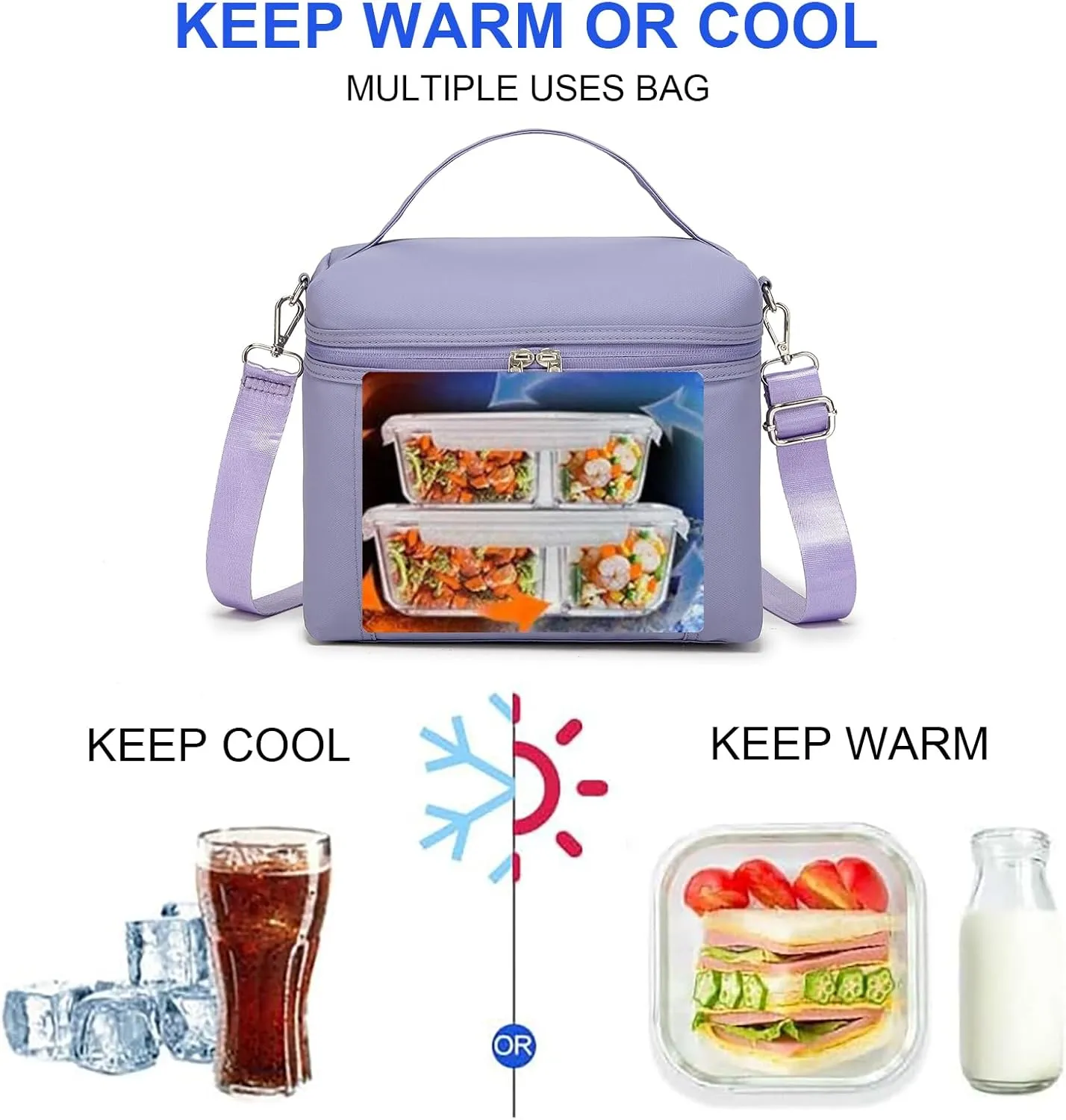 NOL Natural Organic Lifestyle Insulated Lunch Bags for Women Cooler Bag Lightweight Nylon Waterproof Lunch Box For Work (Small, Light purple)